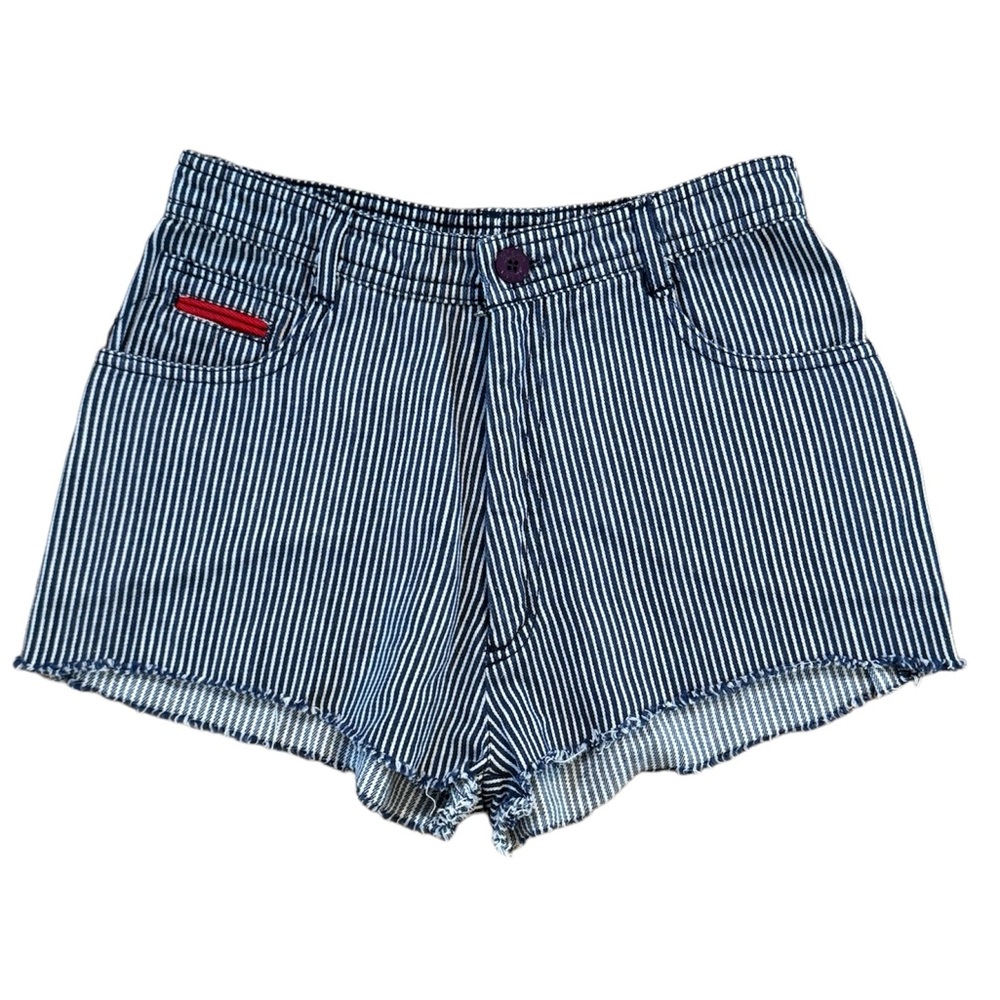 Vintage 1970s Gamin rail stripe denim cutoff shorts with back pocket detail sz 0